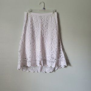 New Direction White Skirt Women's Medium Petite Nautical Crochet Lined Midi